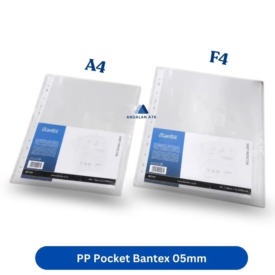 Plastik PP Pocket Bantex A4 dan F4 Clear 05mm [1 PAK ISI 10 LEMBAR]